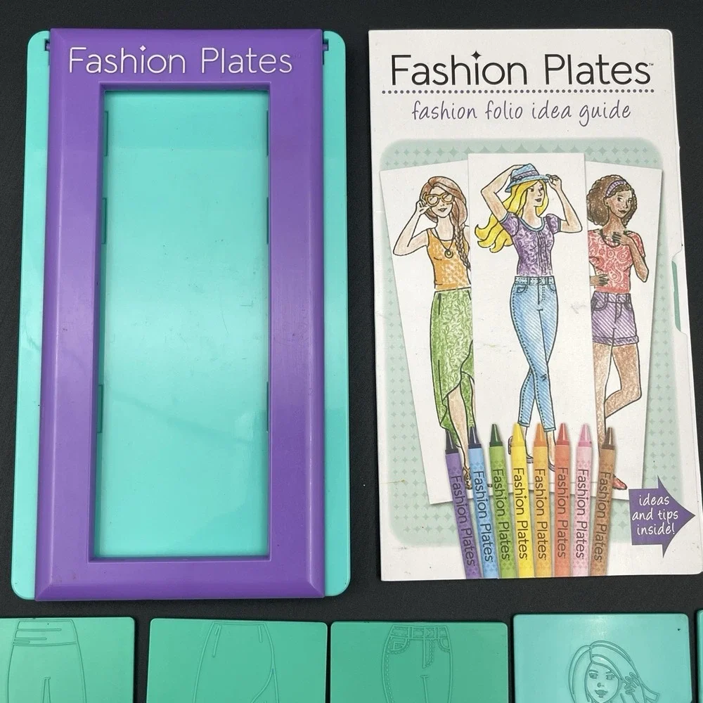2015 Kahootz Fashion Plates Drawing Set Purple Teal Mix Match Plates Guide